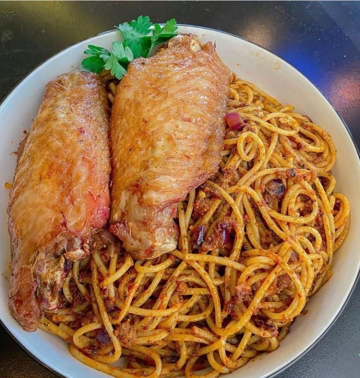 Stir-fry spaghetti & wings